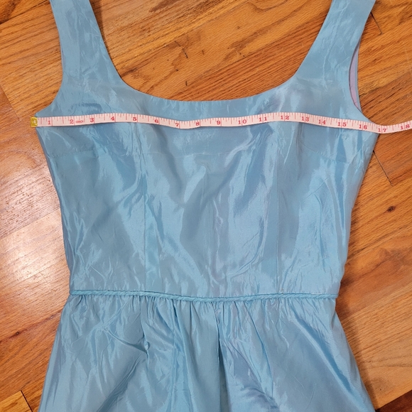 Vintage 1960s Blue Full-length Evening Gown Dress With Rose Tie Ribbon Cocktail - Picture 11 of 16